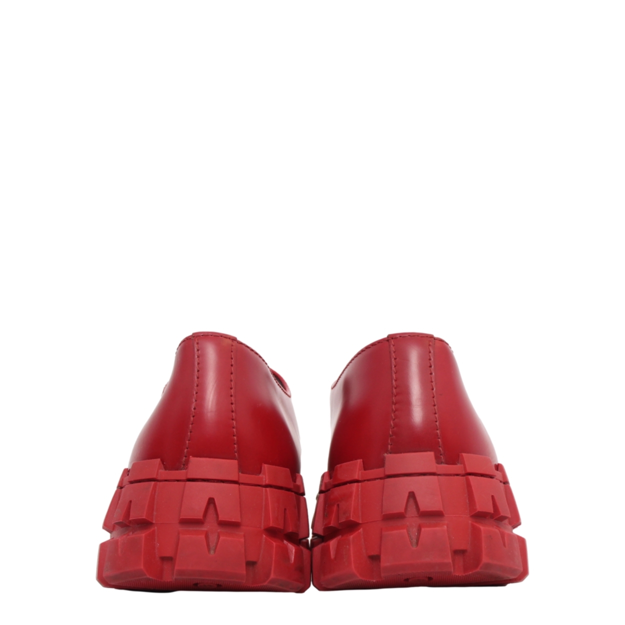 PRADA Leather Studded Derby Shoes Red | Luxity