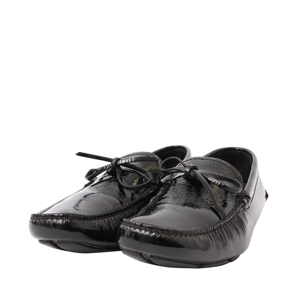 Patent Bow Driving Loafers Black