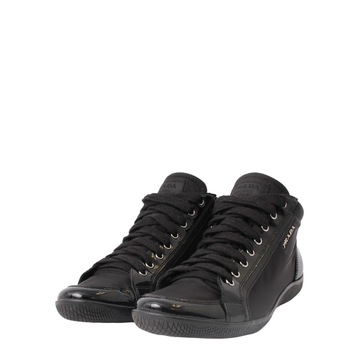 PRADA Nylon/Patent Sport Sneakers Black | Luxity