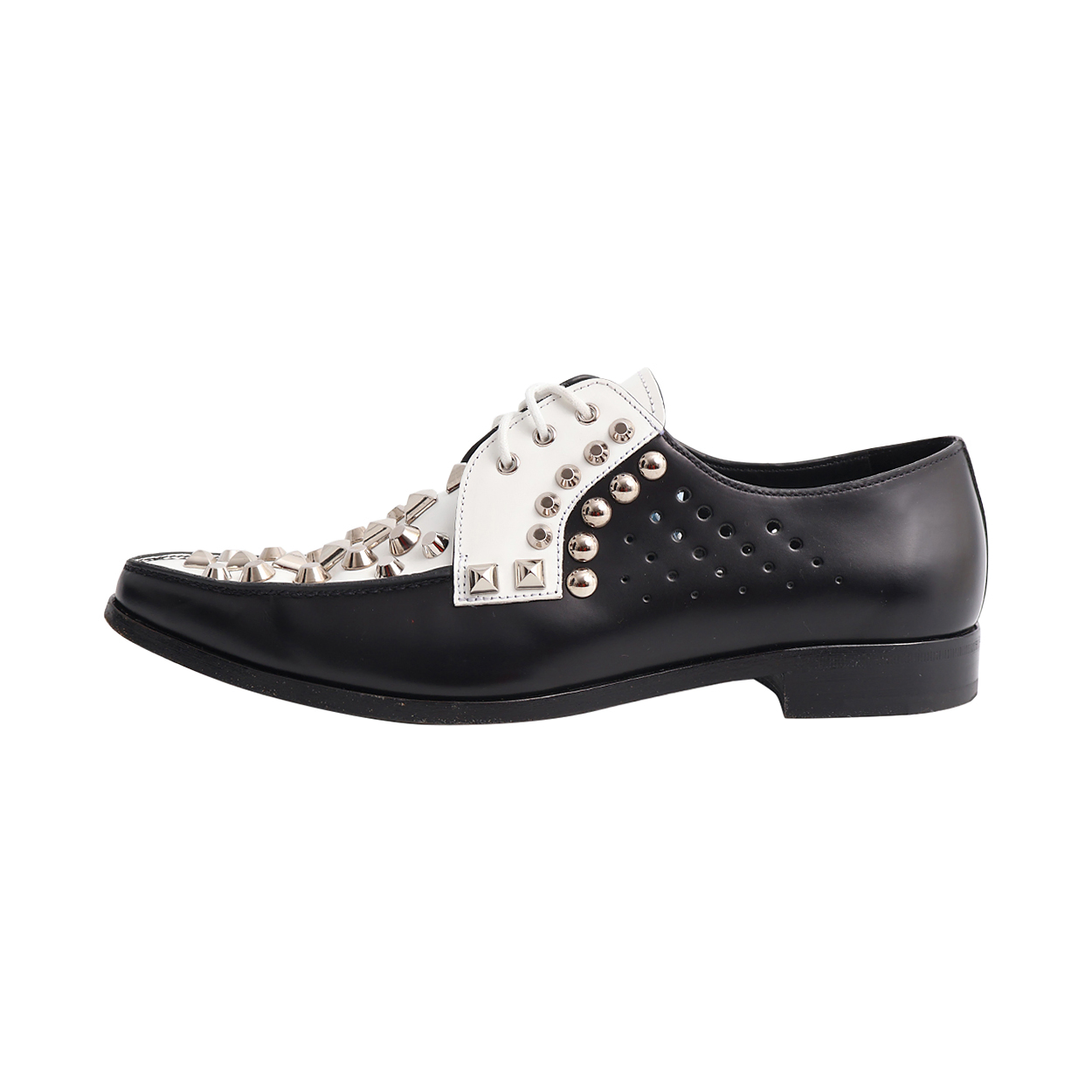 PRADA Leather Studded Brogues Black/White | Luxity