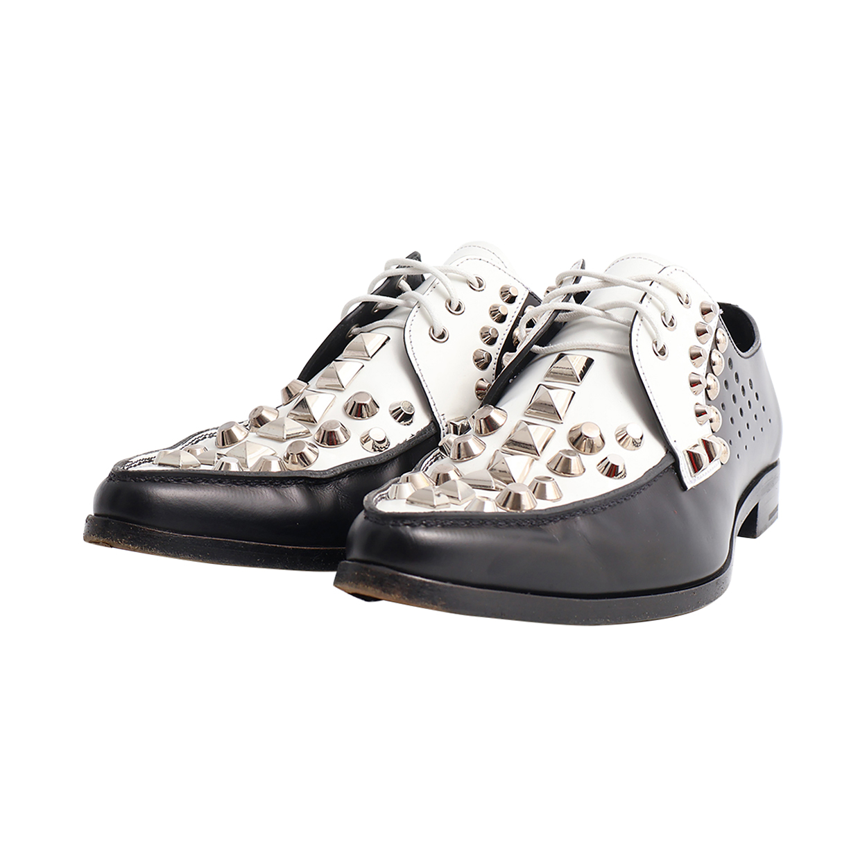 PRADA Leather Studded Brogues Black/White | Luxity