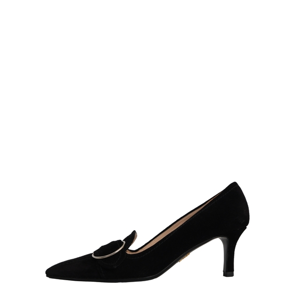 Suede Buckle Kitten Heel Pumps Black