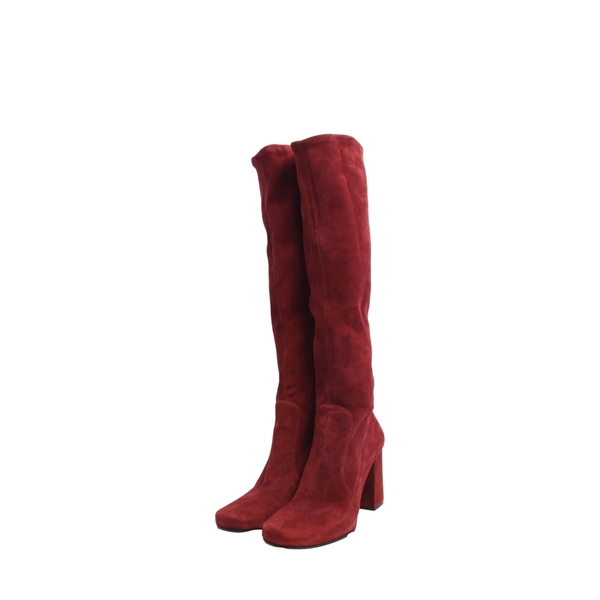 Suede Knee High Boots Burgundy