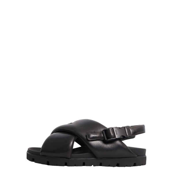 Leather Padded Criss Cross Sandals Black