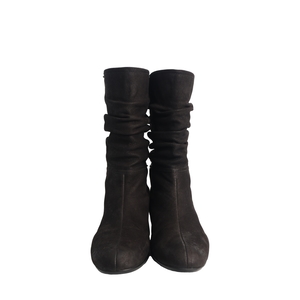 Nubuck Flat Slouch Boots Black, view 3
