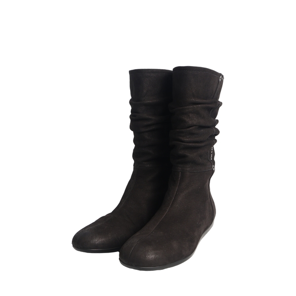 Nubuck Flat Slouch Boots Black