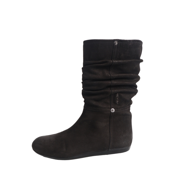 Nubuck Flat Slouch Boots Black