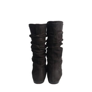 Nubuck Flat Slouch Boots Black, view 5