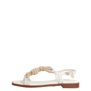 Leather/Rope Flat Sandals White, view 2