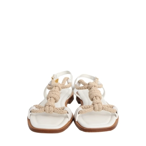 Leather/Rope Flat Sandals White, view 3