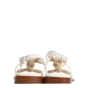 Leather/Rope Flat Sandals White, view 4