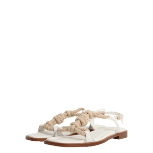 Leather/Rope Flat Sandals White
