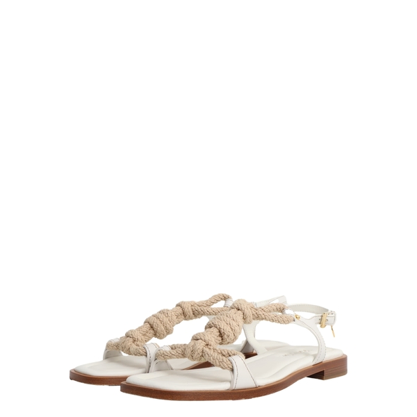 Leather/Rope Flat Sandals White