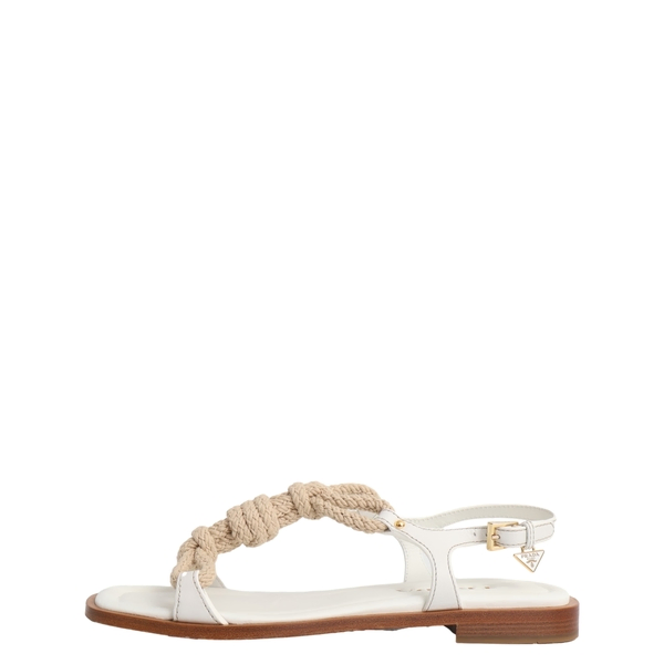 Leather/Rope Flat Sandals White