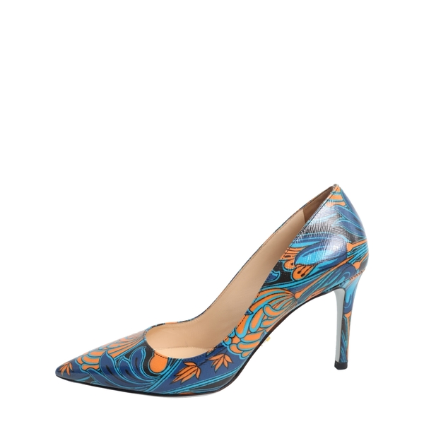 Patent Floral Print Pumps Blue/Orange