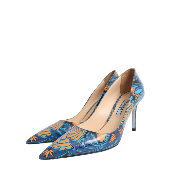 Patent Floral Print Pumps Blue/Orange