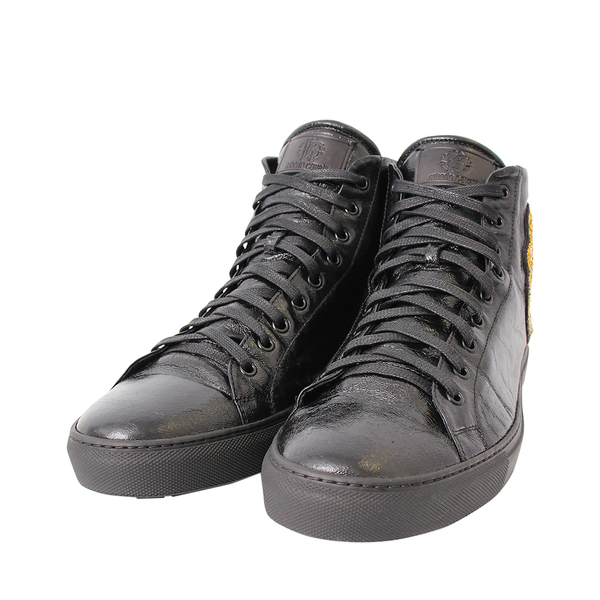 Aged Leather Patch High Top Sneakers Black