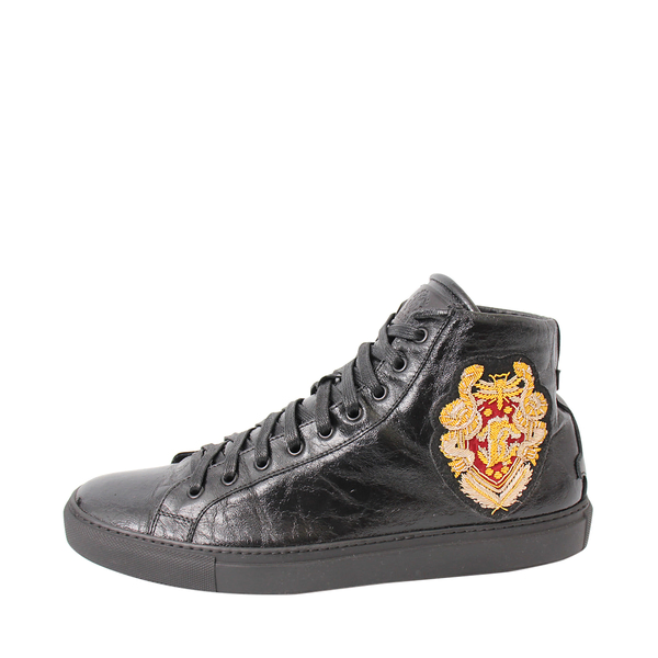 Aged Leather Patch High Top Sneakers Black