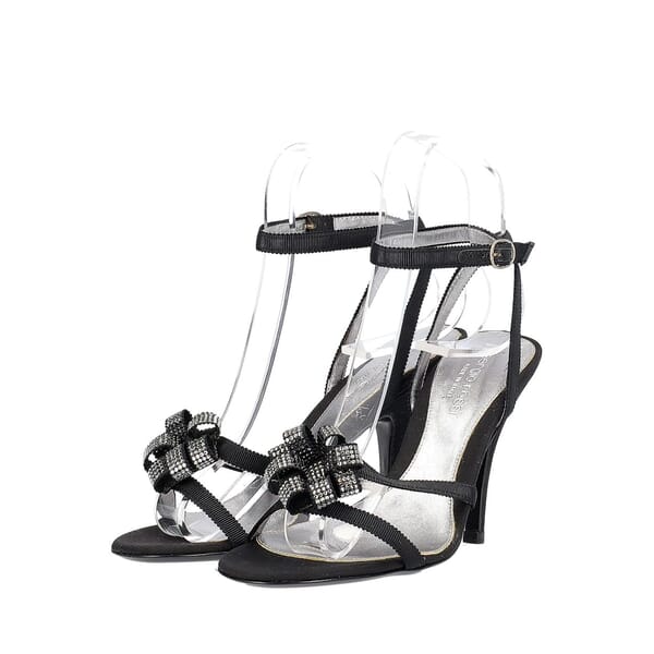 Canvas Embellished Buckle Sandals Black
