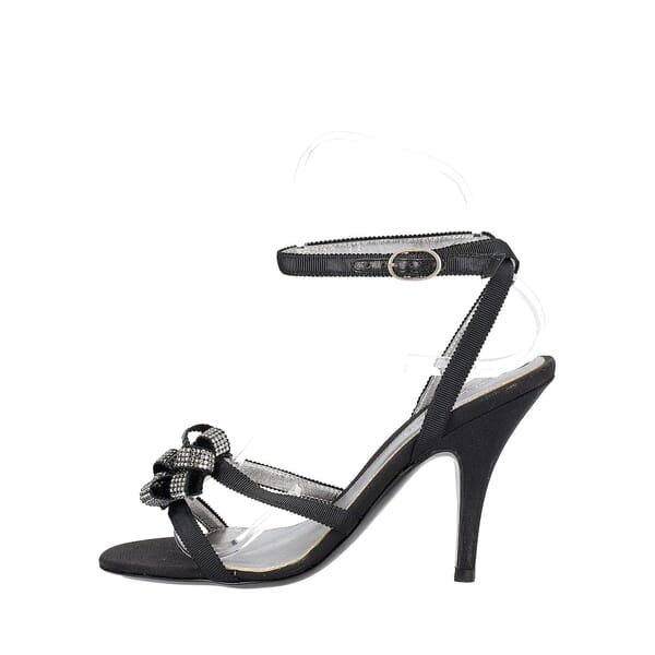 Canvas Embellished Buckle Sandals Black