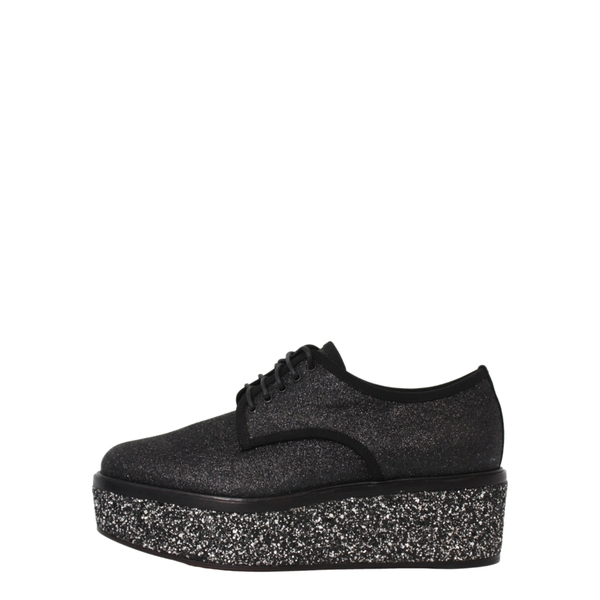 Glitter Platform Lace Up Shoes Black