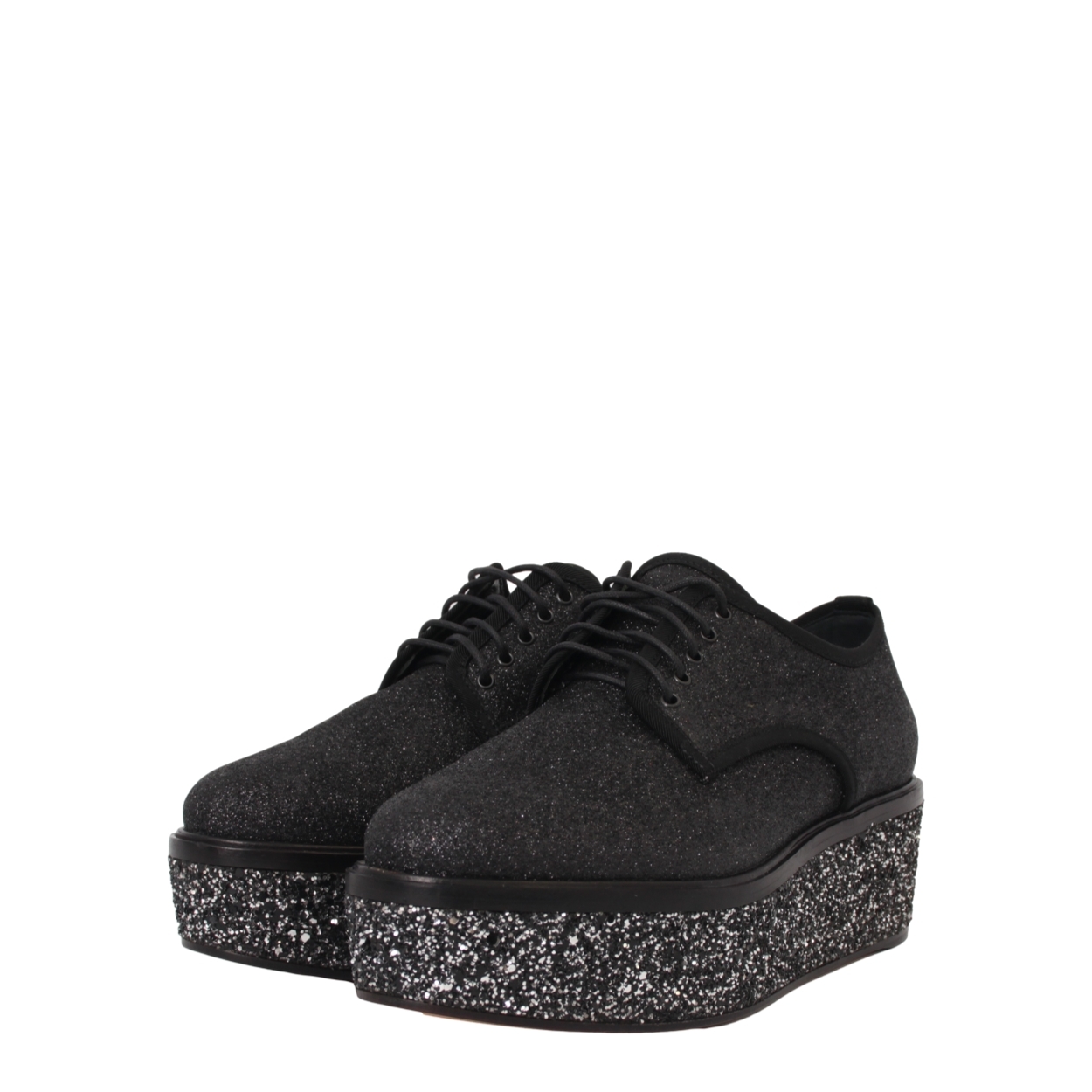 SERGIO ROSSI Glitter Platform Lace Up Shoes Black | Luxity Sergio Rossi glitter platform lace up Oxford loafer main image 1
