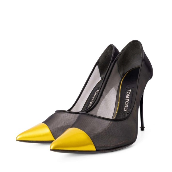 Mixed Mesh Pointy Toe Pumps Black/Yellow