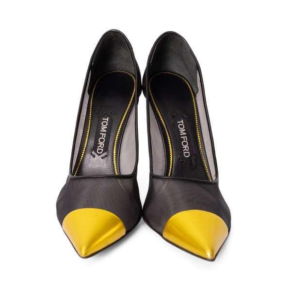 Mixed Mesh Pointy Toe Pumps Black/Yellow
