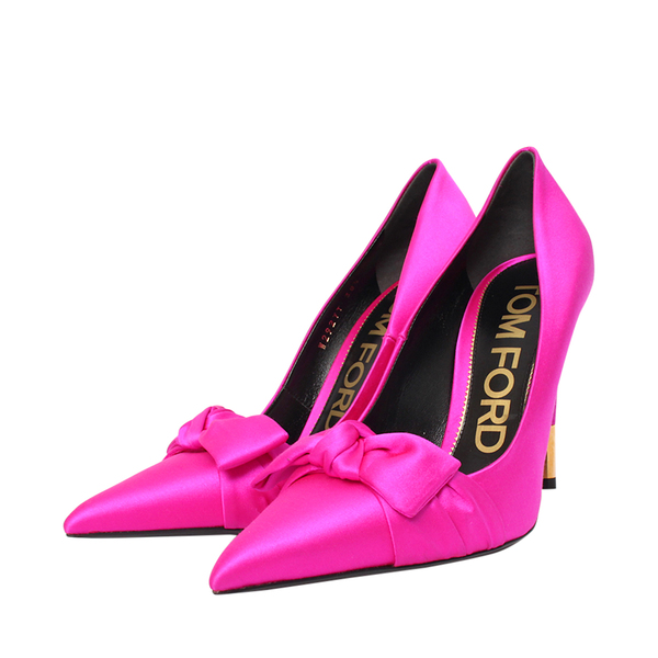 Satin Bow Pumps Neon Pink