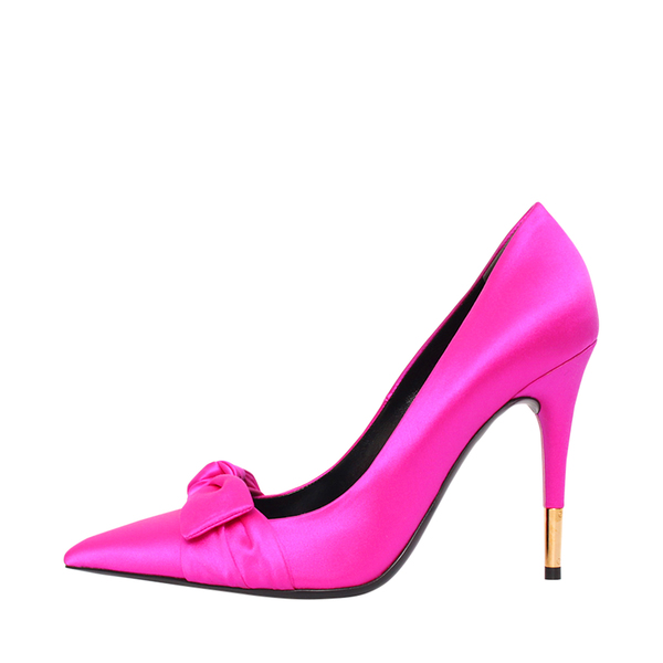 Satin Bow Pumps Neon Pink