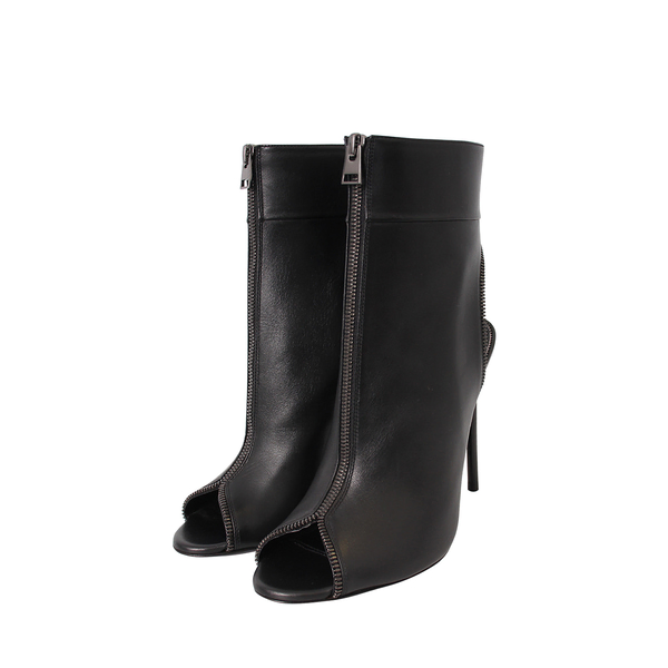 Leather Open Toe Gladiator Ankle Boots Black