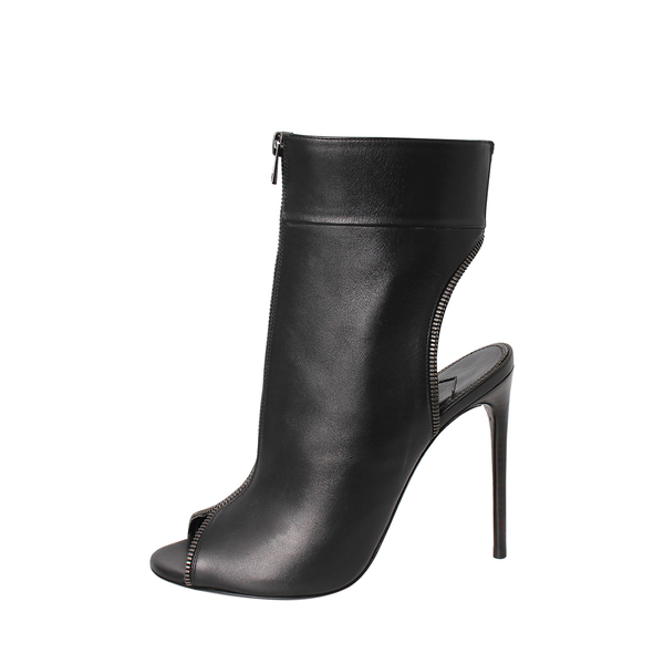 Leather Open Toe Gladiator Ankle Boots Black