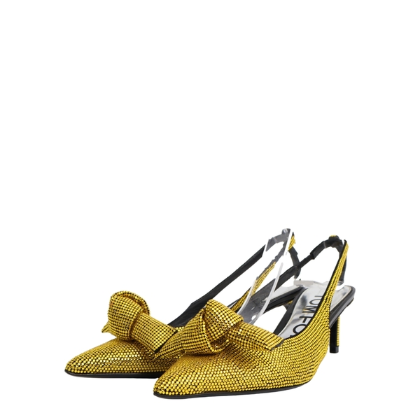 Suede Crystal Embellished Bow Slingback Pumps Yellow