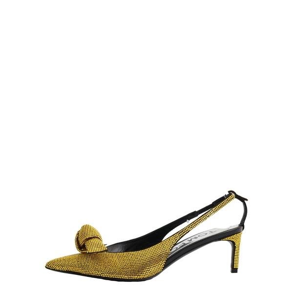 Suede Crystal Embellished Bow Slingback Pumps Yellow