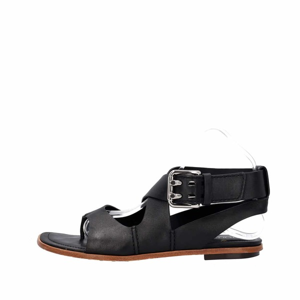 Leather Flat Thong Sandals Black