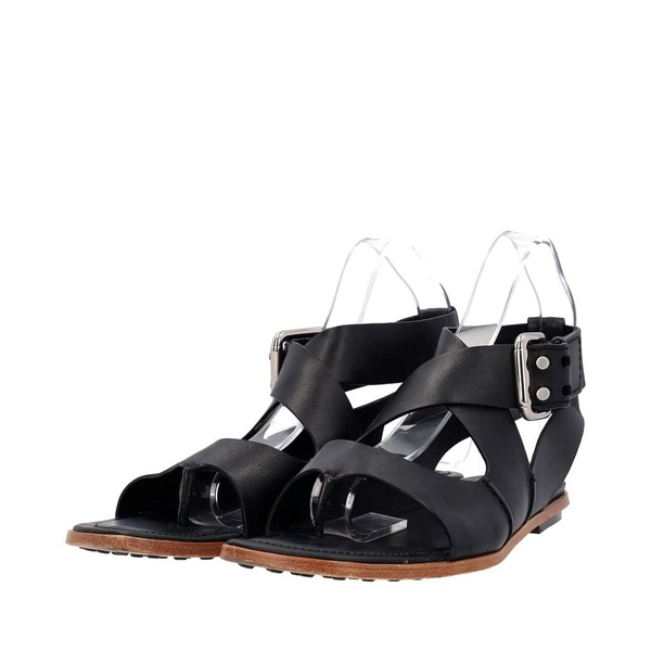 Leather Flat Thong Sandals Black