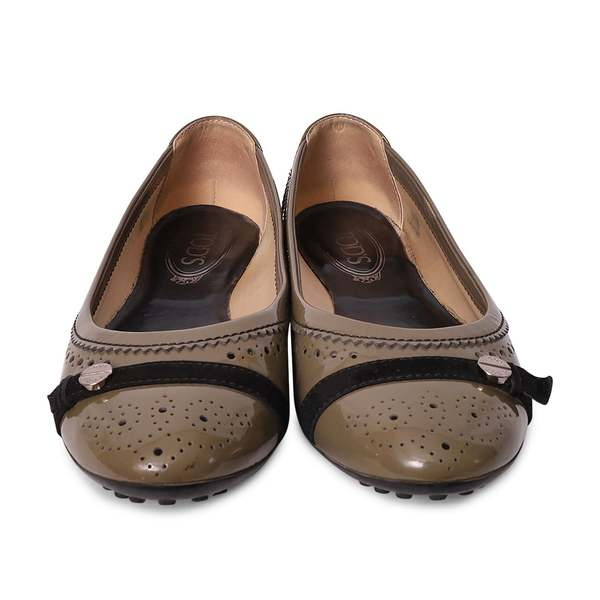 Patent Ballerina Flats Khaki