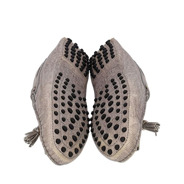 Embossed Leather Tassel Loafers Grey