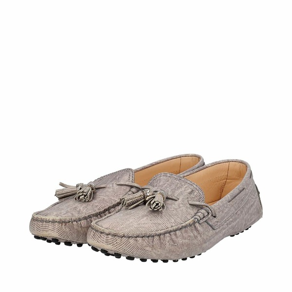 Embossed Leather Tassel Loafers Grey