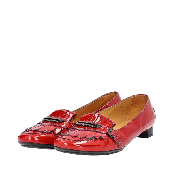 Patent Fringe Loafers Red