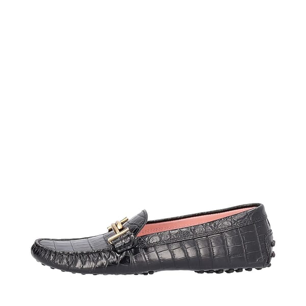 Croc Embossed Double T Loafers Black