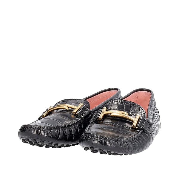 Croc Embossed Double T Loafers Black