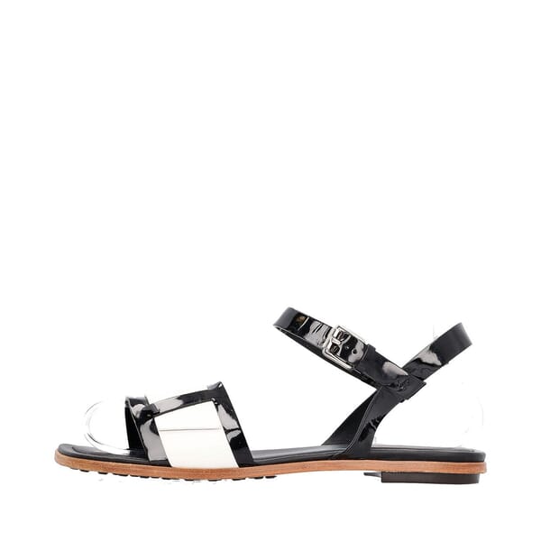 Patent/Leather Flat Sandals Black/White