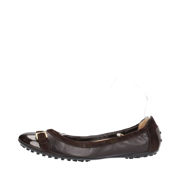 Suede/Leather Buckle Ballerina Flats Brown