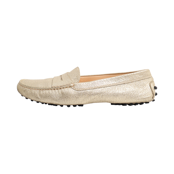 Metallic Leather Gommino Driving Shoes Gold