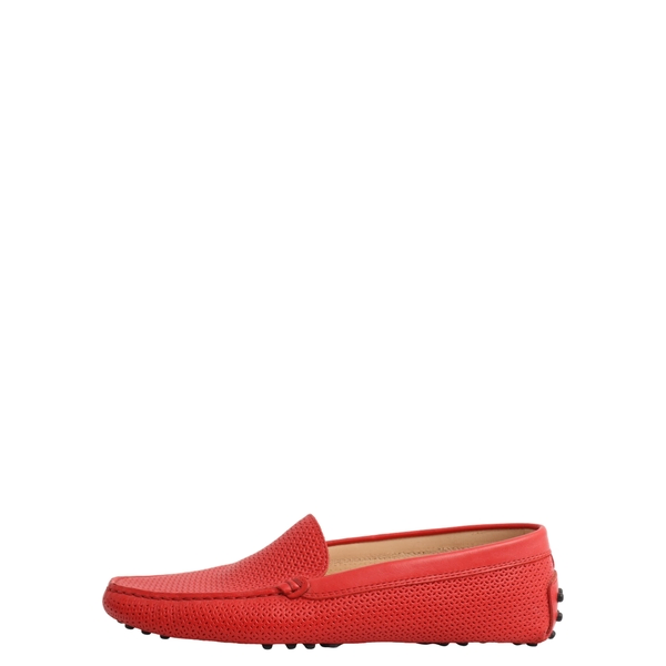 Leather Perforated Loafers Red