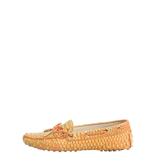 Snakeskin Gommino Driving Loafers Orange/Green