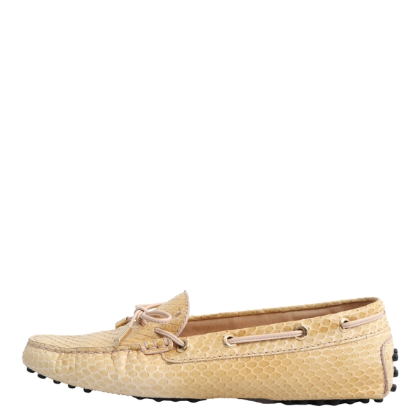 Snakeskin Gommino Driving Loafers Beige