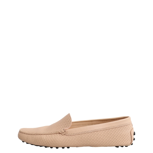 Leather Perforated Driving Loafers Nude