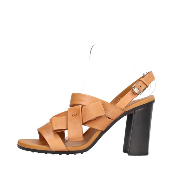 Leather Bow Block Heel Sandals Brown